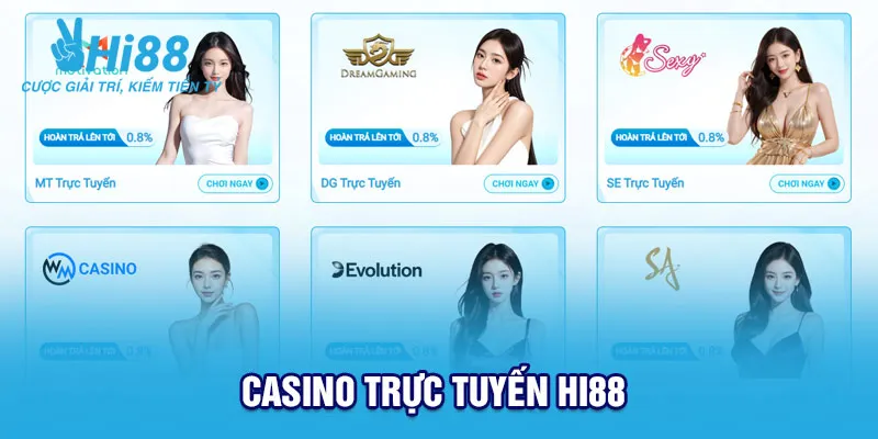 Sảnh Live Casino với các trò chơi và Dealer thực tế tại Hi88